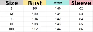 Detailed size chart for pleated maxi dress showing chest and length in centimeters