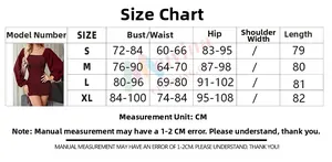 Size guide for square neck glitter mini dress with detailed measurements in centimeters