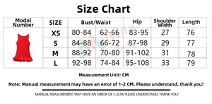 Detailed size chart for the ruffle halter dress with bust, waist, and hip measurements in CM