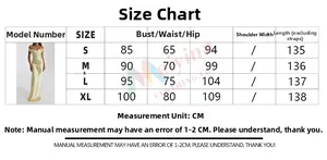 Size chart for yellow off-shoulder satin mermaid dress with S to XL measurements