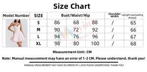 Detailed size chart for the satin lace strap mini dress with S to XL measurements