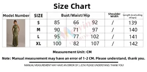 Size chart for French fishtail dress with bust, waist, and hip measurements in cm
