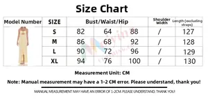 Detailed size chart for ruched slit backless maxi dress including bust waist and hip measurements