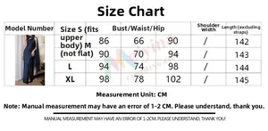 Size chart for satin fisheye evening dress with measurements for bust waist and hips