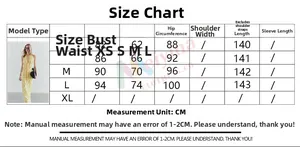 Size chart showing XS to L measurements for the yellow backless lace maxi dress in CM
