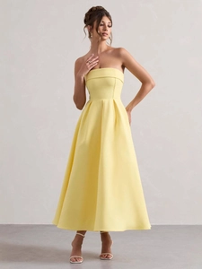 Robe de soirée bustier longue jaune à taille haute élégante pour banquets et cérémonies
