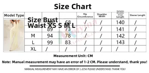 Detailed size chart for sexy tie-waist maxi dress with bust and length measurements