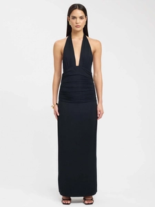 Robe Longue Femme Sexy Dos Nu Col en V Profond Froncé Coupe Ajustée Sans Manches Couleur Unie Robe de Soirée