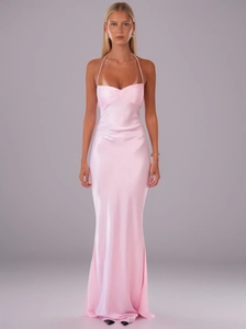 Women Sexy Halter Sequin Satin Backless Lace Up Bodycon Maxi Dress Elegant Evening Party Banquet Formal Long Dress