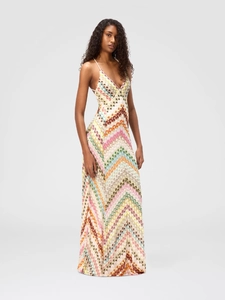 Robe Maxi Bohème en Dentelle au Crochet pour Femme Sexy Col en V Motif Chevron Bretelles Dos Nu Robe Longue de Vacances