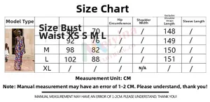 Size chart table for sleeveless geometric print dress with detailed CM measurements