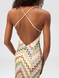 Robe longue au crochet dos nu avec motifs de vagues colorés et bretelles en corde