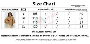 Size guide for women's high neck batwing sleeve cape coat with detailed measurements