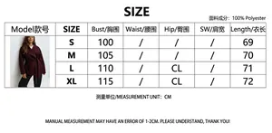 Detailed size chart with measurements for the women's double-faced wool coat from S to XL