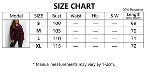 Detailed size chart with measurements for the women's double-faced wool coat from S to XL