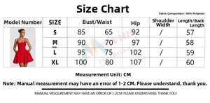 Size guide table for women's red backless party dress with detailed body measurements
