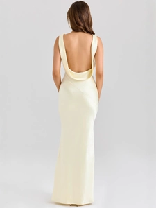 Elegant backless champagne satin maxi dress for formal occasions and evening galas