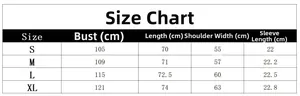 Size chart table for loose t-shirt showing bust and shoulder measurements in cm