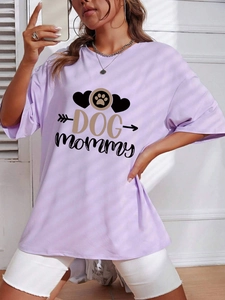 Women's oversized lavender T-shirt featuring DOG mommy graphic print with round neck