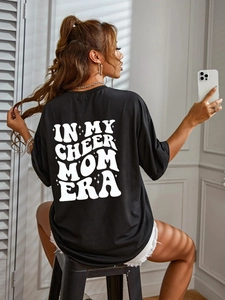 Women Casual Cotton Blend T-Shirt Loose Round Neck Short Sleeve Letter Print Streetwear Oversized Graphic Tee Summer Top