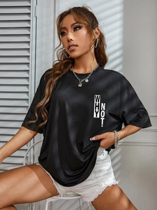T-shirt noir oversize pour femme avec imprimé Why Not! et short en jean