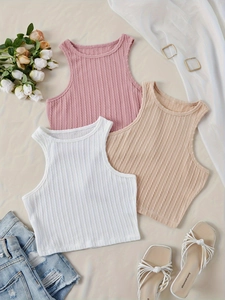 Women Cable Knit Ribbed Sleeveless Crop Tops Sexy Slim Fit Round Neck Streetwear Summer Casual Tank Tops Multicolor
