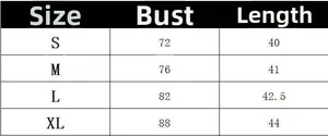 Guide des tailles pour débardeur court femme montrant le buste et la longueur