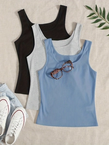 Canotta a Coste da Donna Slim Fit Senza Maniche Scollo a U Tinta Unita Alta Elasticità Estate Casual Streetwear Moda Top per Donna