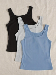 Canotte da donna slim fit in maglia a costine nei colori nero, grigio chiaro e blu