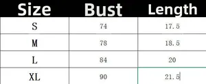 Size chart table for women's slim fit cropped vest showing bust and length in S to XL