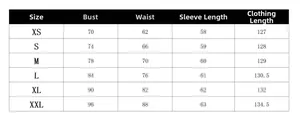 Size chart for women's long sleeve bodycon dress with bust and waist measurements