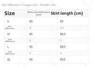Size chart for black and white off-shoulder knit dress with bust and length measurements