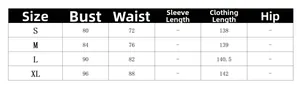 Detailed size guide table for contrast jumpsuit showing bust, waist, and length measurements