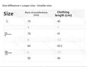Tableau des tailles incluant le buste et la longueur du S au XL pour débardeur court