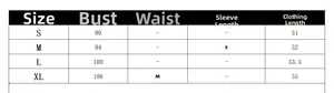Detailed size chart for white short sleeve blouse showing chest and length measurements