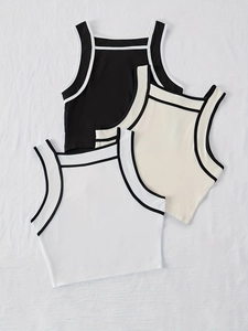 Women's slim fit square neck sleeveless crop top set in black, beige and white