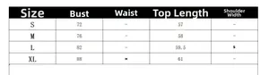 Size guide table for women's slim fit square neck knit top showing bust and length