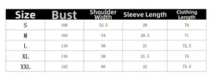 Detailed size chart for women's round neck T-shirt including chest and length measurements