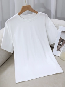 Dames Losse Casual Korte Mouw T-Shirt Geborstelde Melkzijde Zacht Ronde Hals Effen Middellang Sport Top Voor Zomer