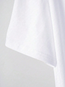 Close-up of white cotton T-shirt sleeve with detailed double-needle flat stitching