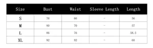 Detailed size chart for women's V-neck blouse with S-XL measurements and size guide