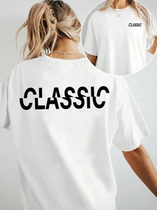 T-Shirt Casual Oversize en Soie de Lait pour Femme Impression de Lettres Classiques Manches Courtes Col Rond Streetwear Fashion Top