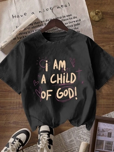 Women's casual black crew neck t-shirt with I AM A CHILD OF GOD graphic print