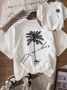 Maglietta Donna Casual Girocollo Manica Corta Vestibilità Comoda Stampa Palma Seta di Latte Morbida Top Quotidiano