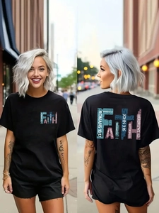 Maglietta da Donna Casual Manica Corta Girocollo Faith Versetto Biblico Stampa Lettere Streetwear Estivo Top Largo
