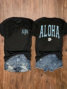 Set t-shirt nera in cotone Aloha da donna e pantaloncini in denim strappati