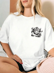 T-shirt blanc oversize pour femme avec imprimé vache Highland Not Today et col rond