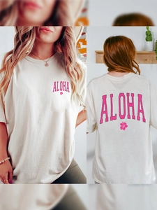 Maglietta da Donna Casual Larga Oversize Aloha Stampa Floreale Tropicale Manica Corta Girocollo in Poliestere Seta di Latte