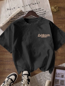 Women's black cotton crewneck T-shirt with California Surfriders print and casual fit