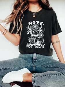 T-Shirt da Donna Casual Nope Not Today con Stampa di Mucca delle Highlands Girocollo Manica Corta Streetwear Top